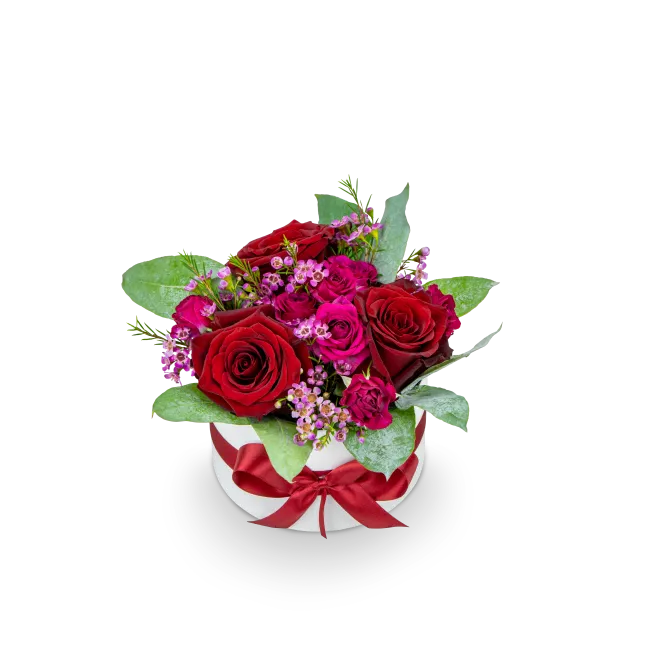 Box of red and pink roses